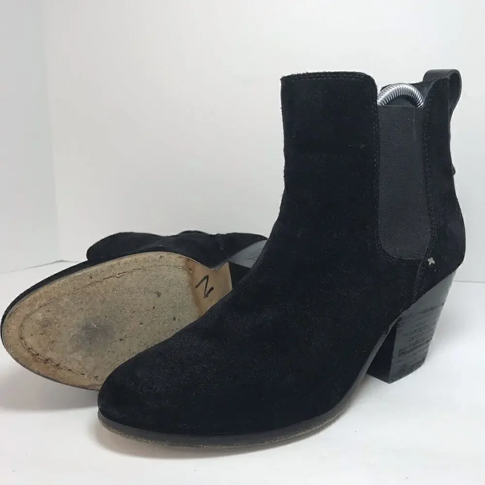 Rag &‎ Bone Devon Waxed Suede Ankle Booties Black Stacked Heel Womens 9.5